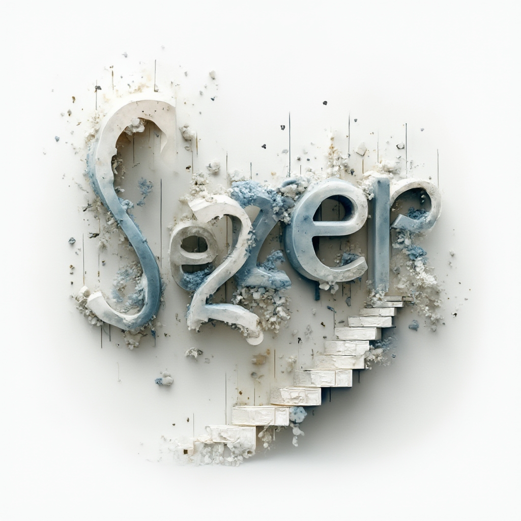 Surreal abstract tattoo concept where the name sezer forms impossible shapes and floating structures on a white background.