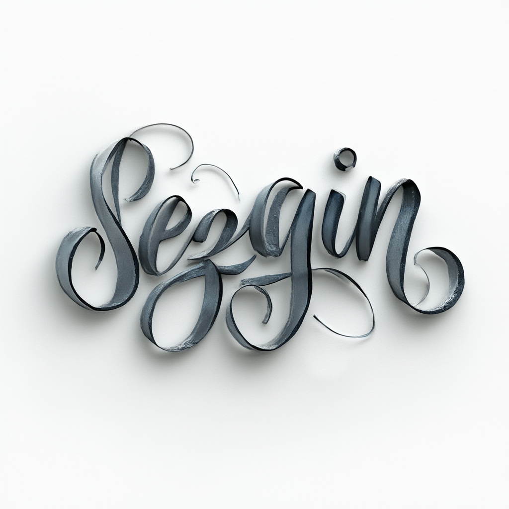 dimensional metallic ribbon script tattoo concept forming the name sezgin on a white background