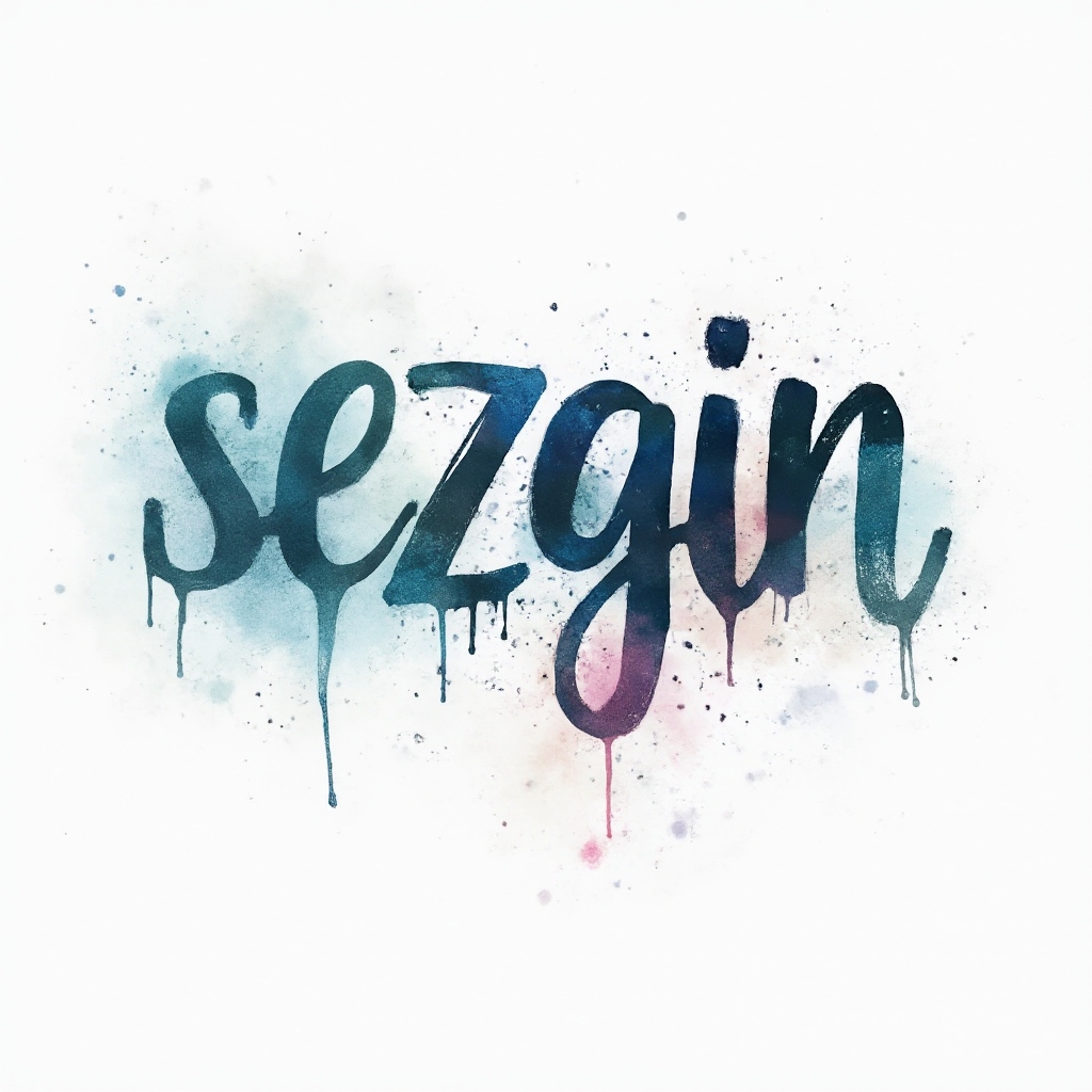 watercolor-style tattoo concept forming the name sezgin from colorful flowing brushstroke letters on a white background