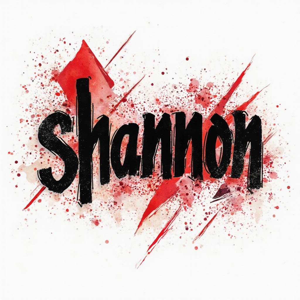 Trash Polka tattoo concept of the name shannon in bold black and red graphic forms on a white background