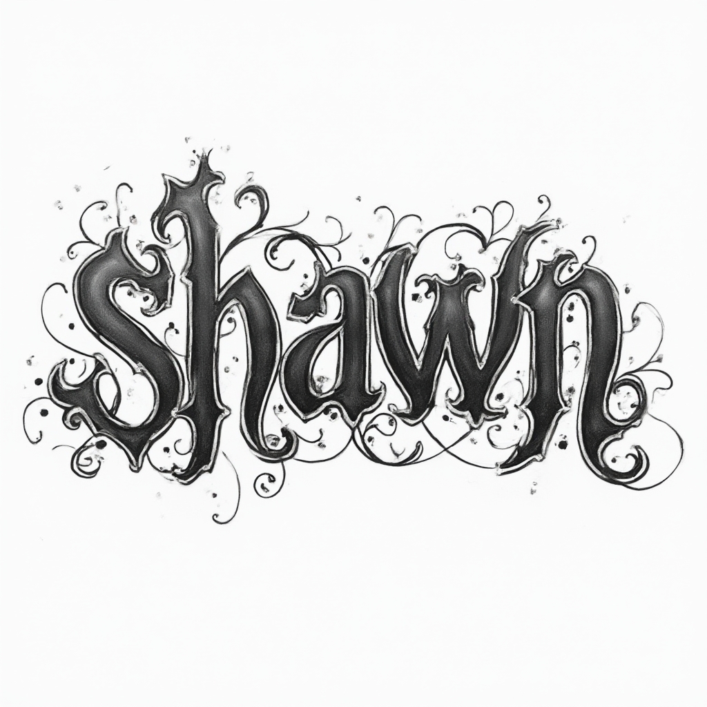 Ornamental tattoo concept of the name shawn in interlocking decorative lettering on white