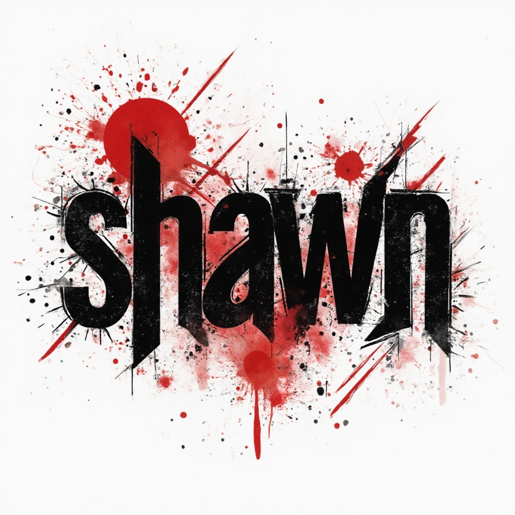 Trash Polka tattoo artwork with the name shawn in distressed black and red graphic elements on white