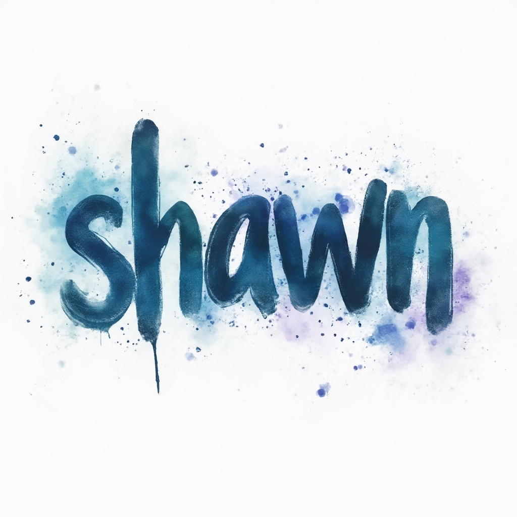 Watercolor tattoo concept of the name shawn in flowing multicolor brushstroke lettering on a white background