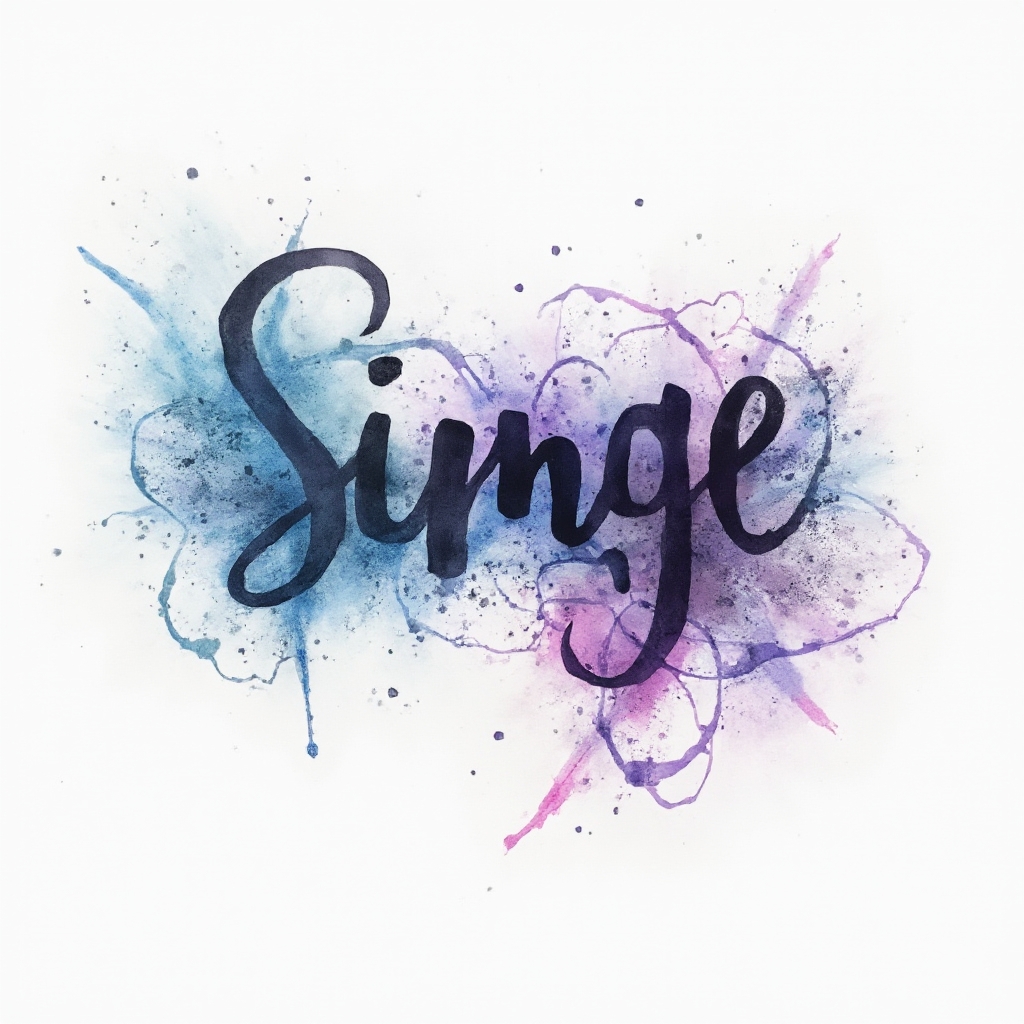 Watercolor tattoo concept where the name simge flows into colorful splashes on a white background.