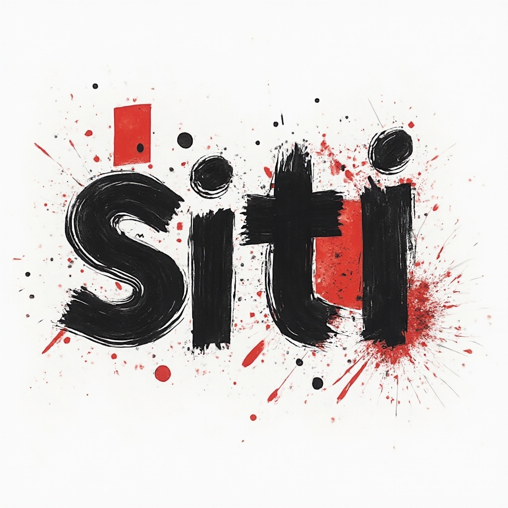 Trash Polka-style black and red abstract tattoo design forming the word siti on a white background.