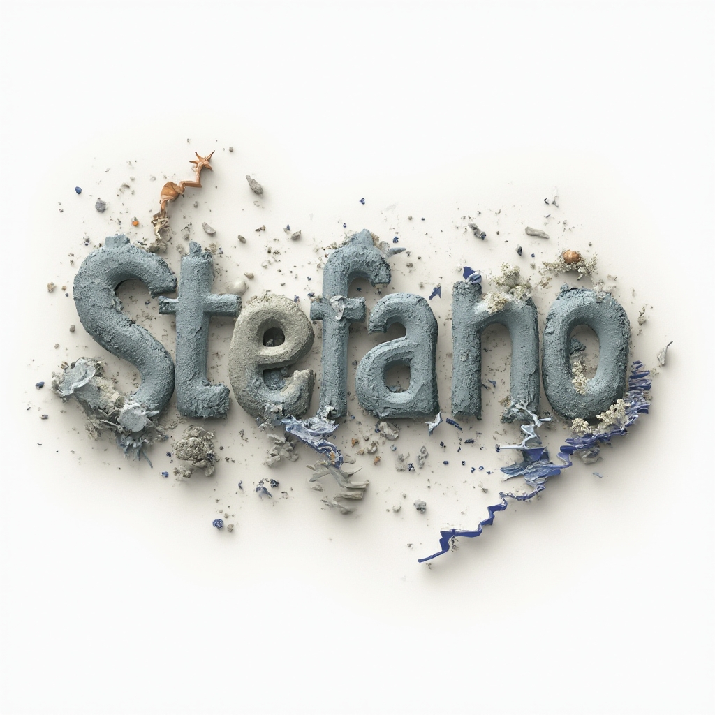 Surreal tattoo concept where the name stefano is formed from impossible dreamlike architectural shapes on a white background.