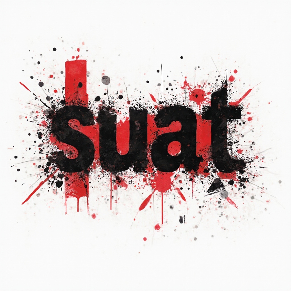 The name suat in bold fragmented red and black lettering with splashes and graphic elements on a white background.