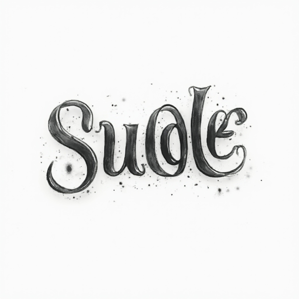 Dimensional flow tattoo concept where the name sude appears as sleek, interconnected lettering on white background.