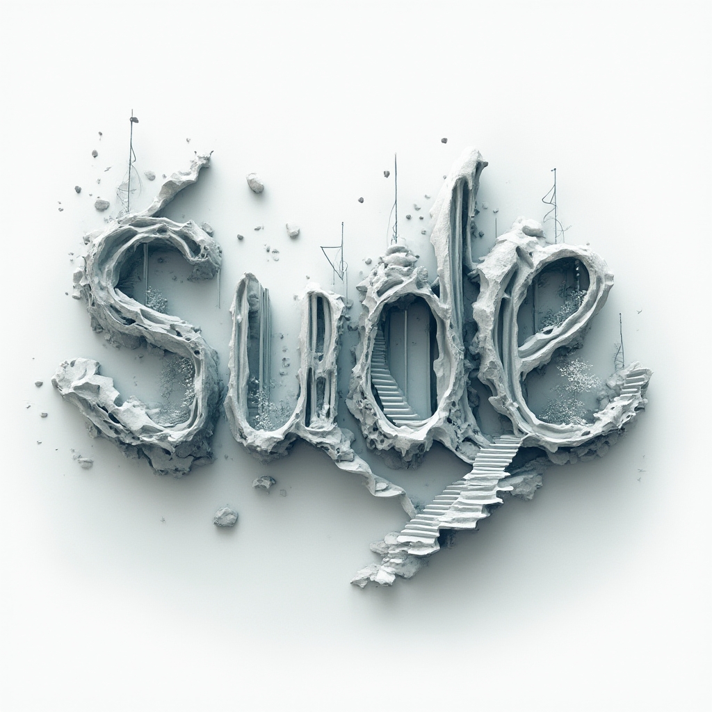 Surrealist tattoo concept where the name sude appears as melting, impossible architecture on a white background.