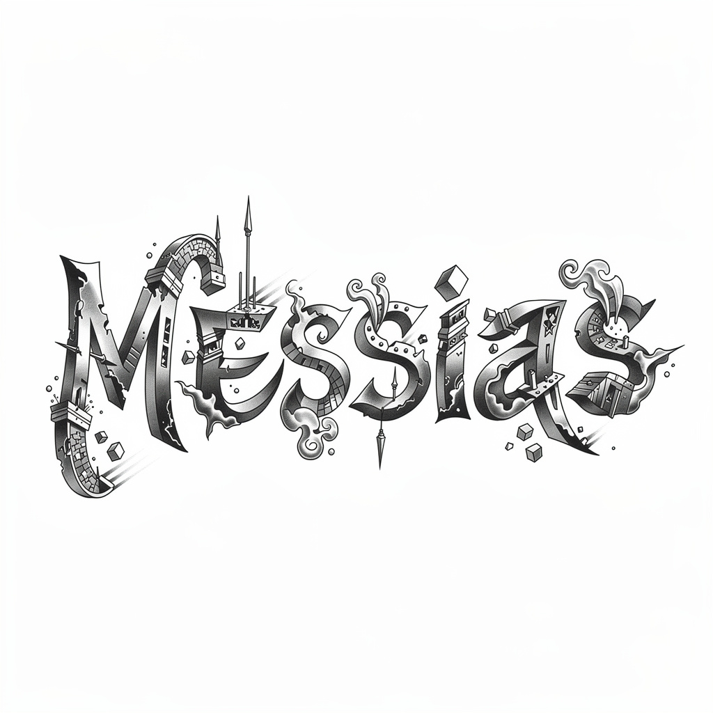 Surrealism-inspired tattoo design of the name Messias on a white background.