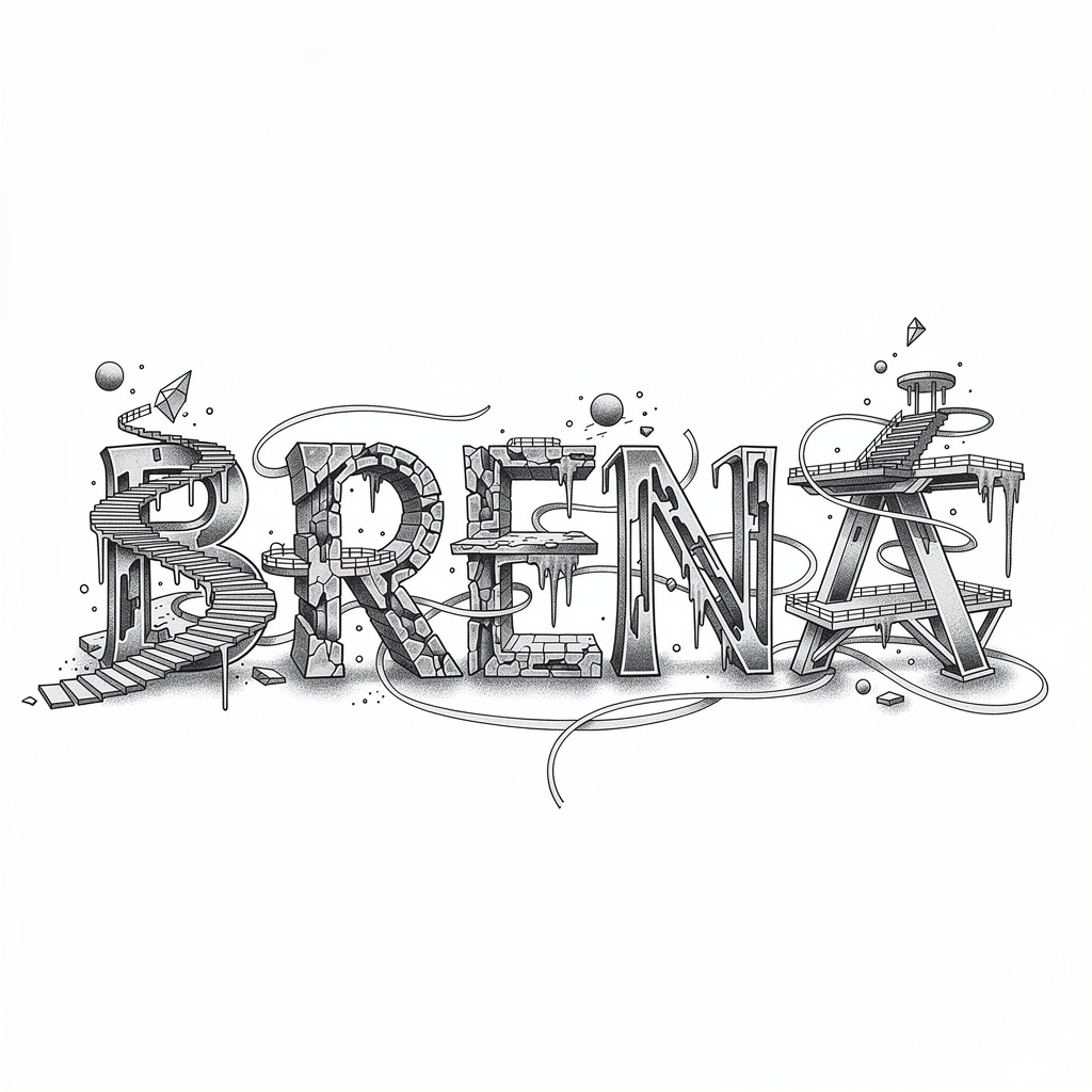 Surrealism tattoo artwork featuring the name Brena
