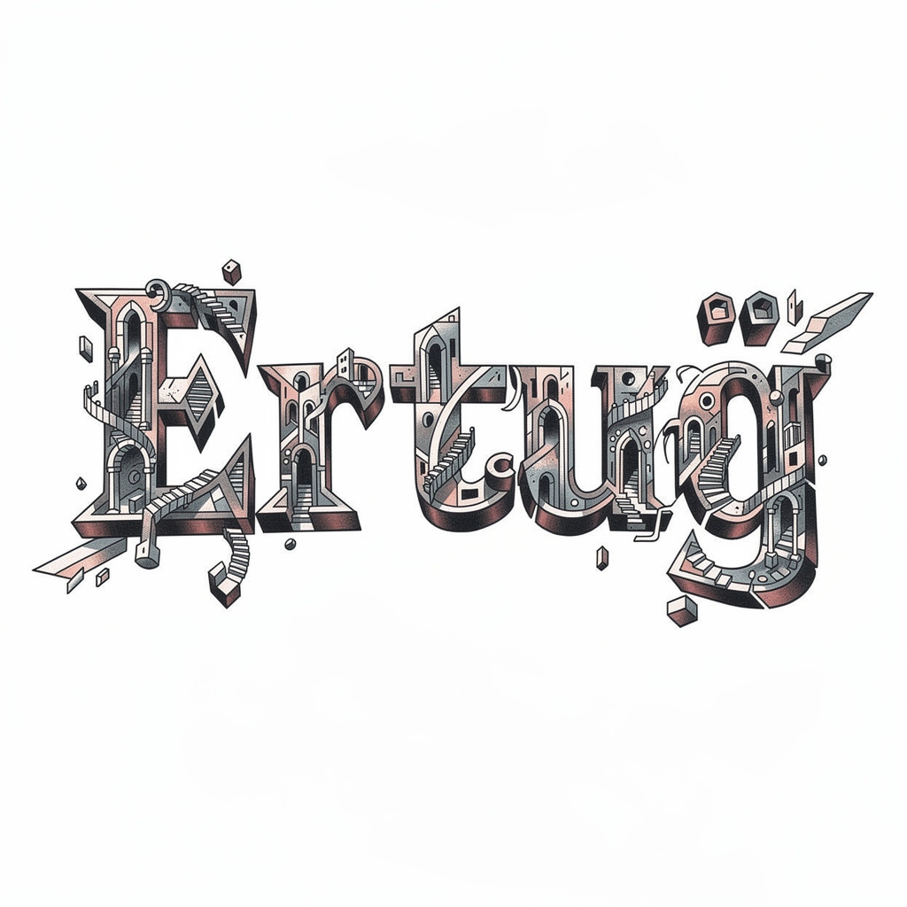 Surrealism-inspired tattoo design of the name Ertuğ on a white background