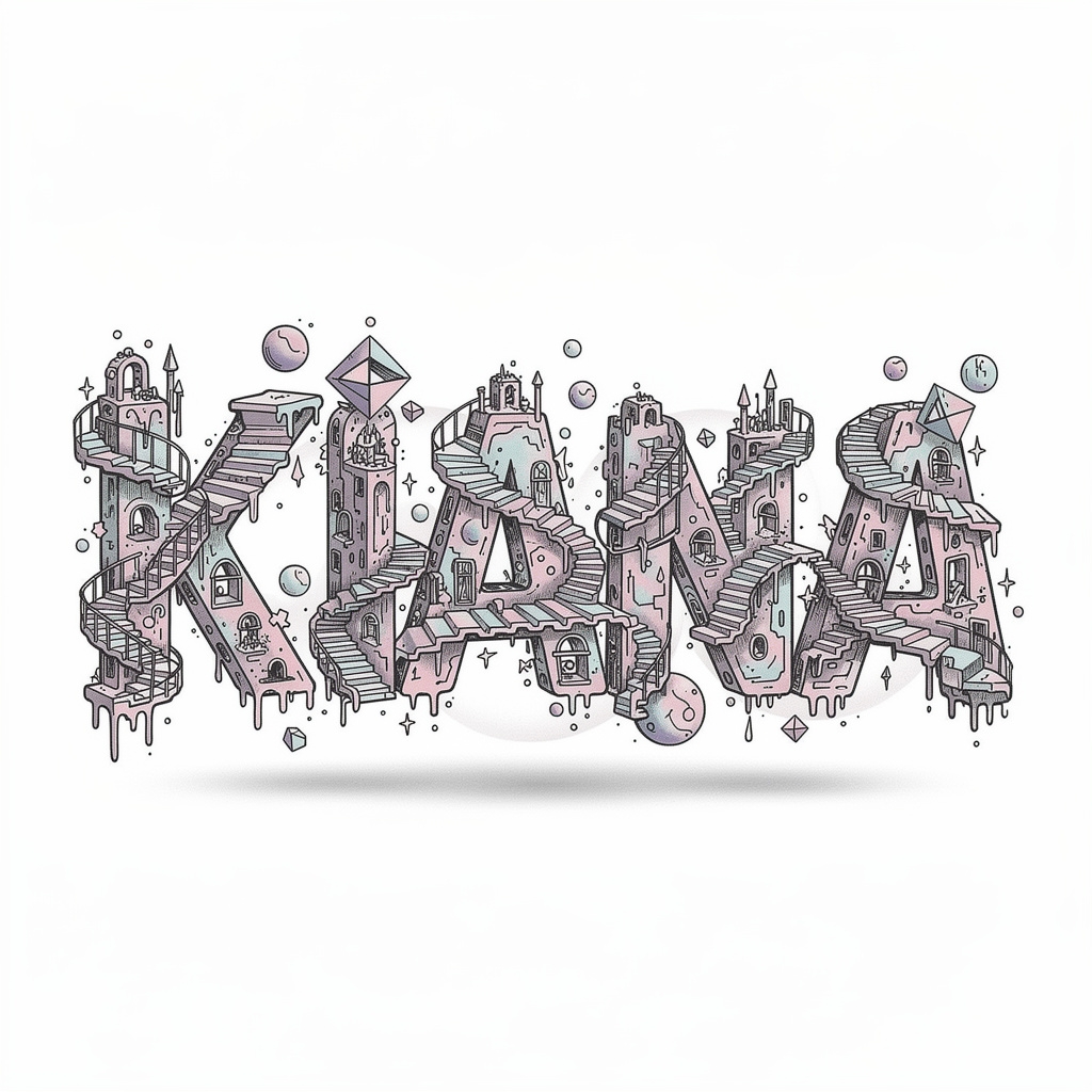 Surrealism tattoo design turning the name Kiana into dreamlike shapes.