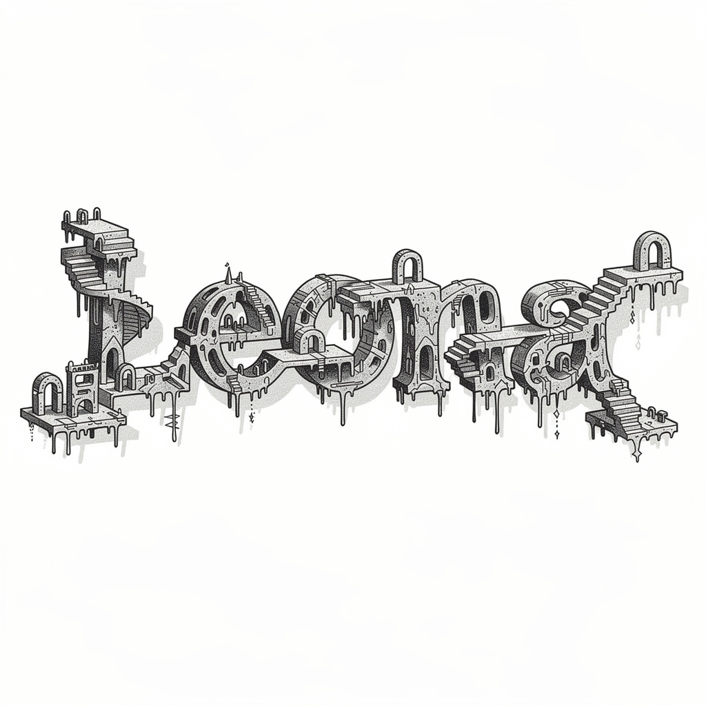 Surrealist tattoo artwork featuring the name Leona formed by abstract, melting shapes on a white background.