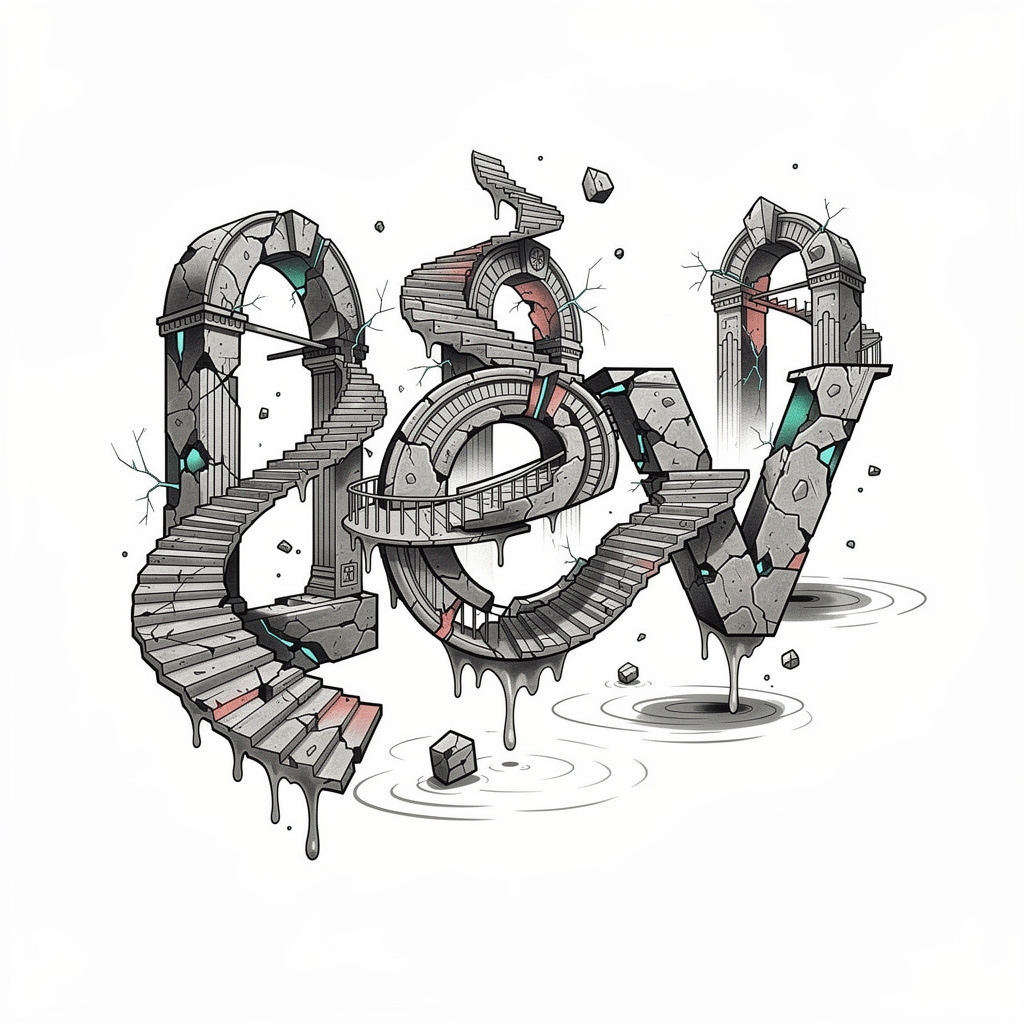 Surrealist tattoo design incorporating the name Lev