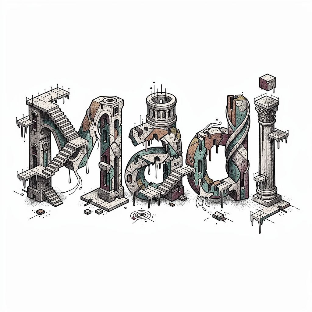 Surrealist tattoo artwork integrating the name Madi