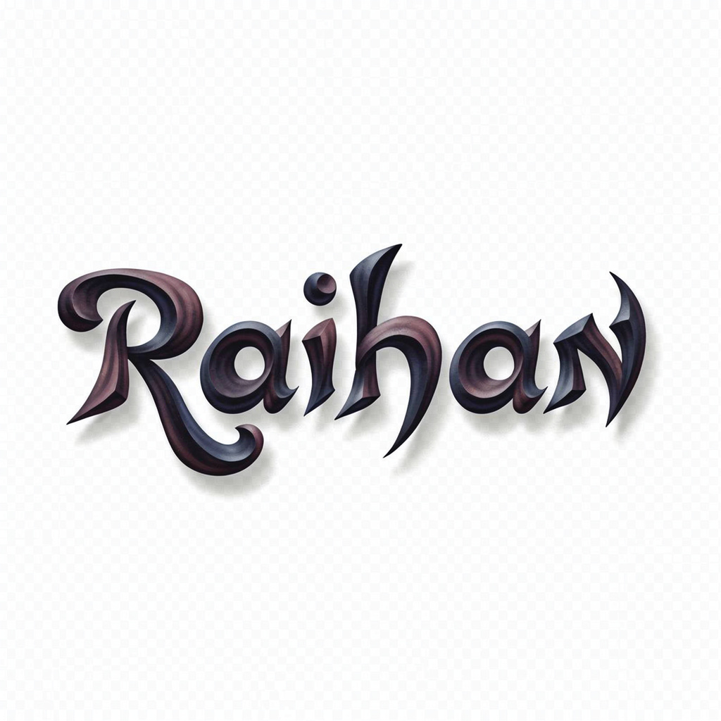 Surrealism-inspired Raihan name tattoo on a transparent background.