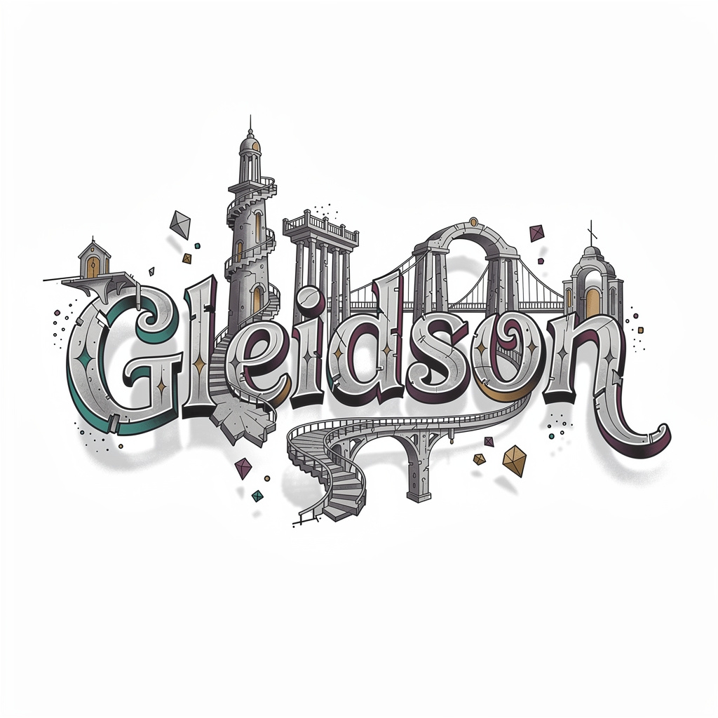 Surrealism tattoo artwork featuring the name Gleidson as abstract structures.