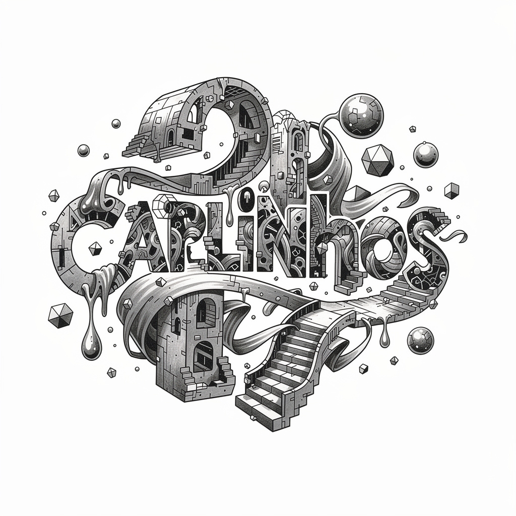 Surrealist tattoo artwork integrating the name Carlinhos.