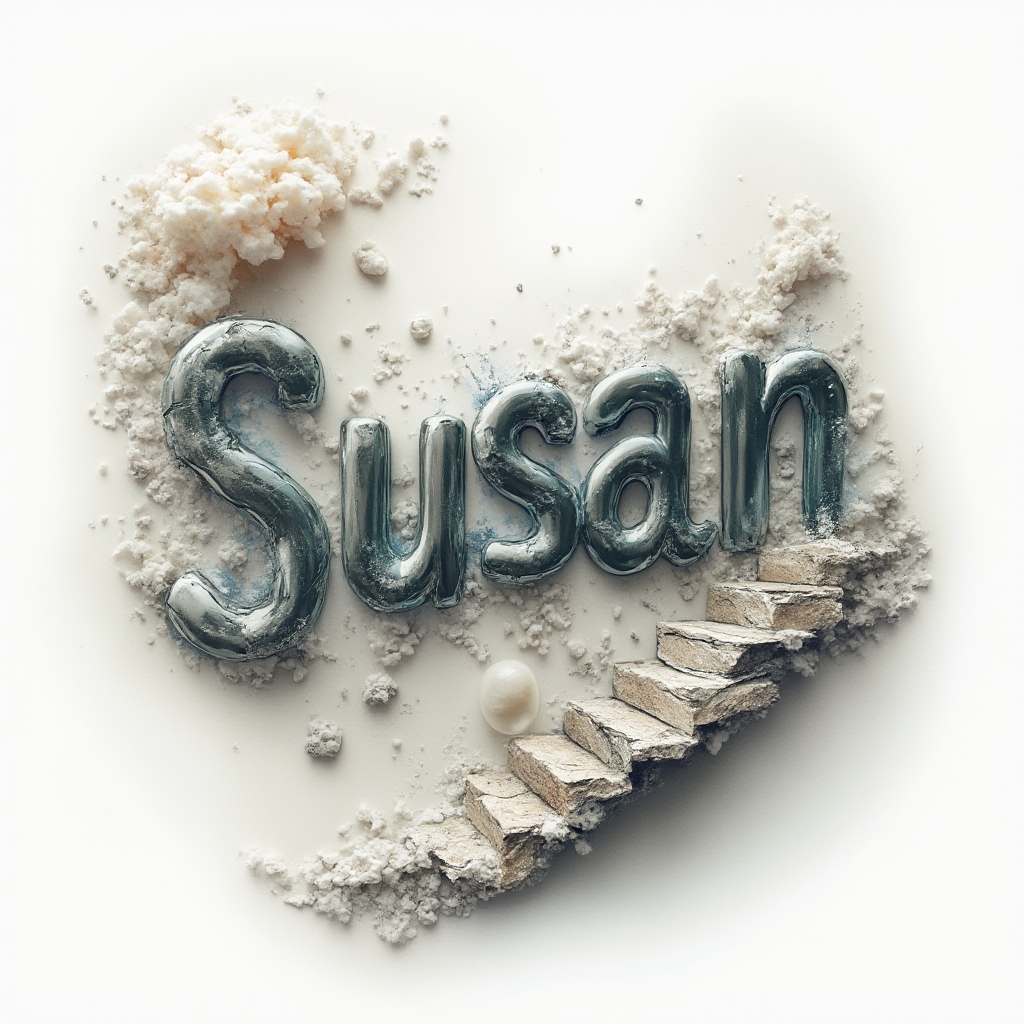 Surreal dreamscape tattoo concept where the name susan forms warped letters in an impossible landscape on a white background