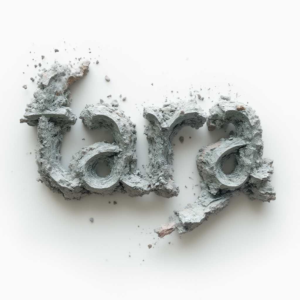 Surreal tattoo concept where the name tara is formed from floating, impossible structures on a white background.