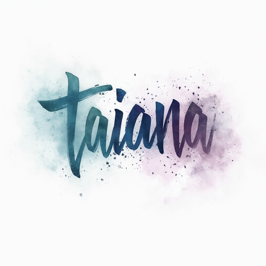 Watercolor tattoo concept of the name tatiana painted in flowing multicolor brush-like lettering on a white background