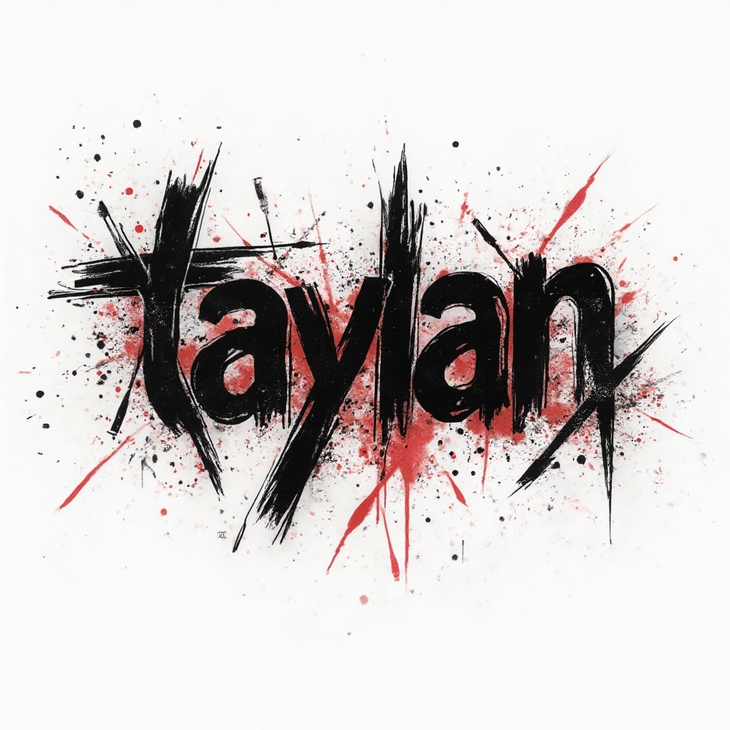 Trash Polka-inspired tattoo design where taylan is built from distressed black and red letterforms on a white background.