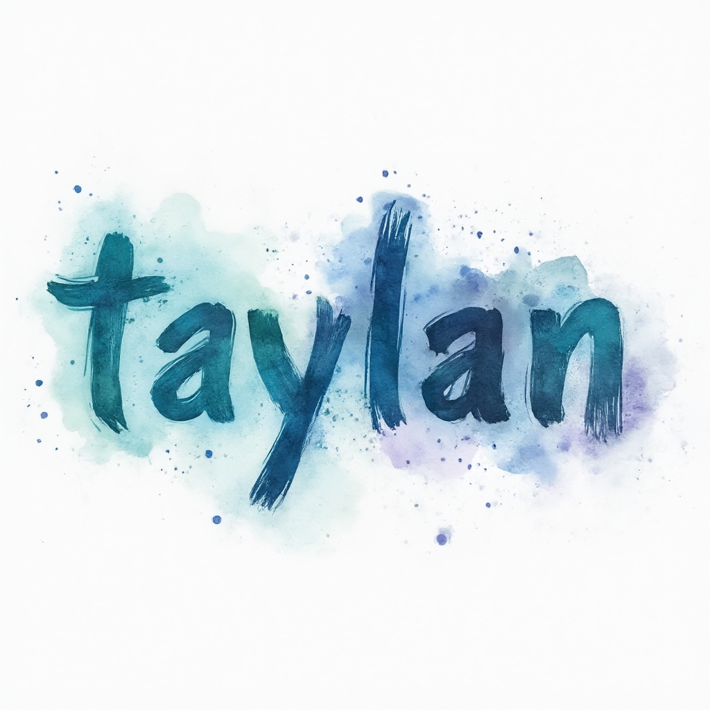 Watercolor tattoo concept where the name taylan is painted in fluid, colorful ink-like letters on a white background.