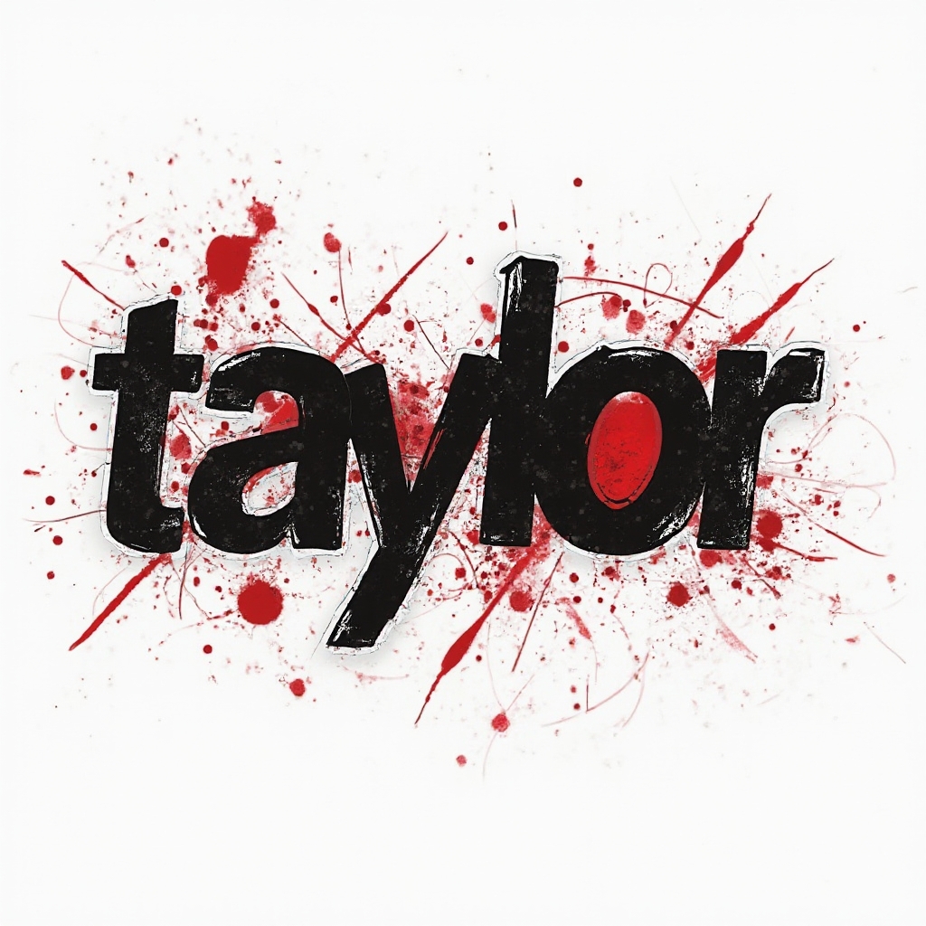 Trash Polka style tattoo concept of the name taylor in bold distressed black and red graphic elements on a white background.
