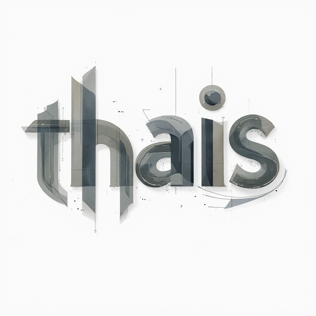 Geometric tattoo concept with the name thais built from interlocking shapes and lines on white