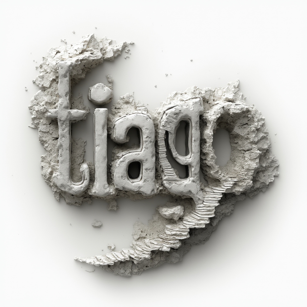 Surreal tattoo-style design where the name tiago is built from floating impossible stone structures on a white background
