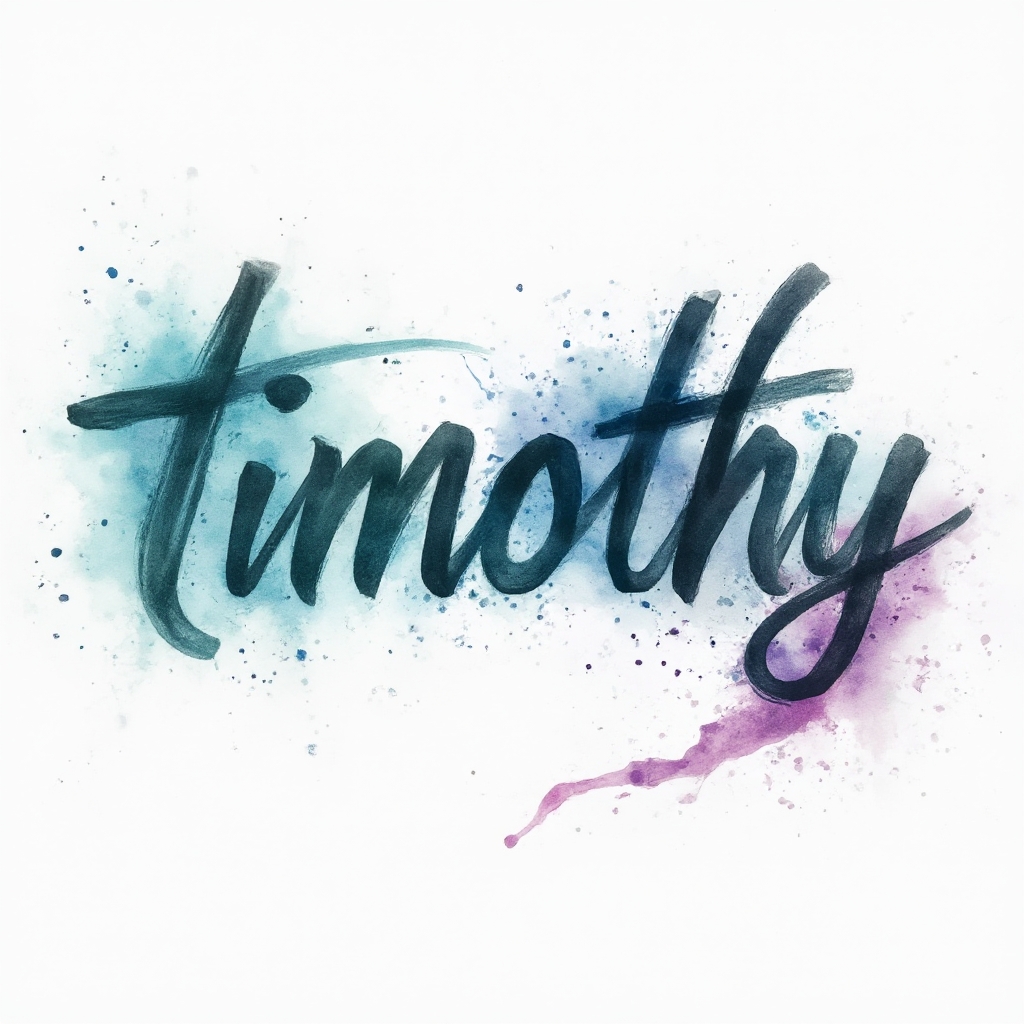 watercolor tattoo concept with the name timothy painted in colorful brushstroke lettering on a white background