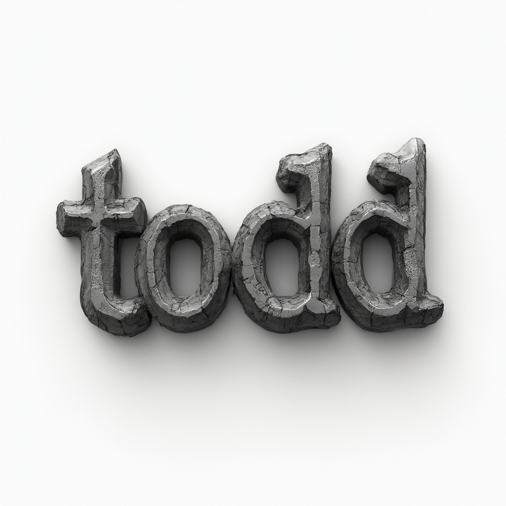 Dimensional tattoo-style concept of the name todd in three-dimensional sculpted lettering on a white background
