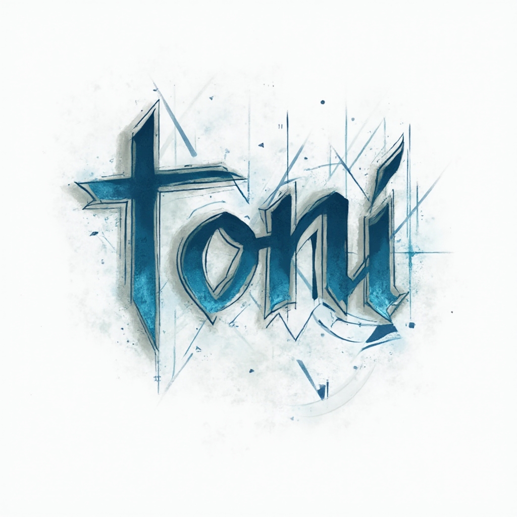 Geometric and flowing abstract tattoo concept subtly forming the name toni on a white background