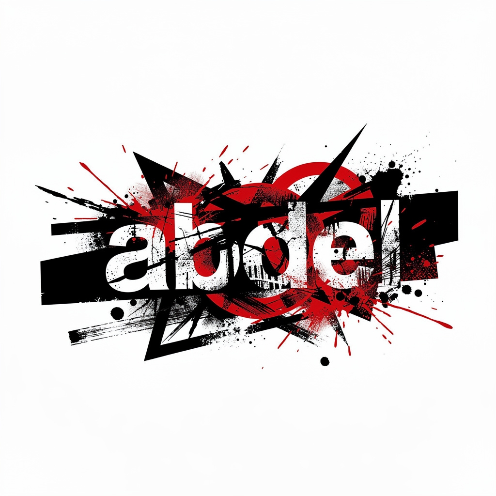Trash Polka tattoo artwork of the name Abdel on a white background