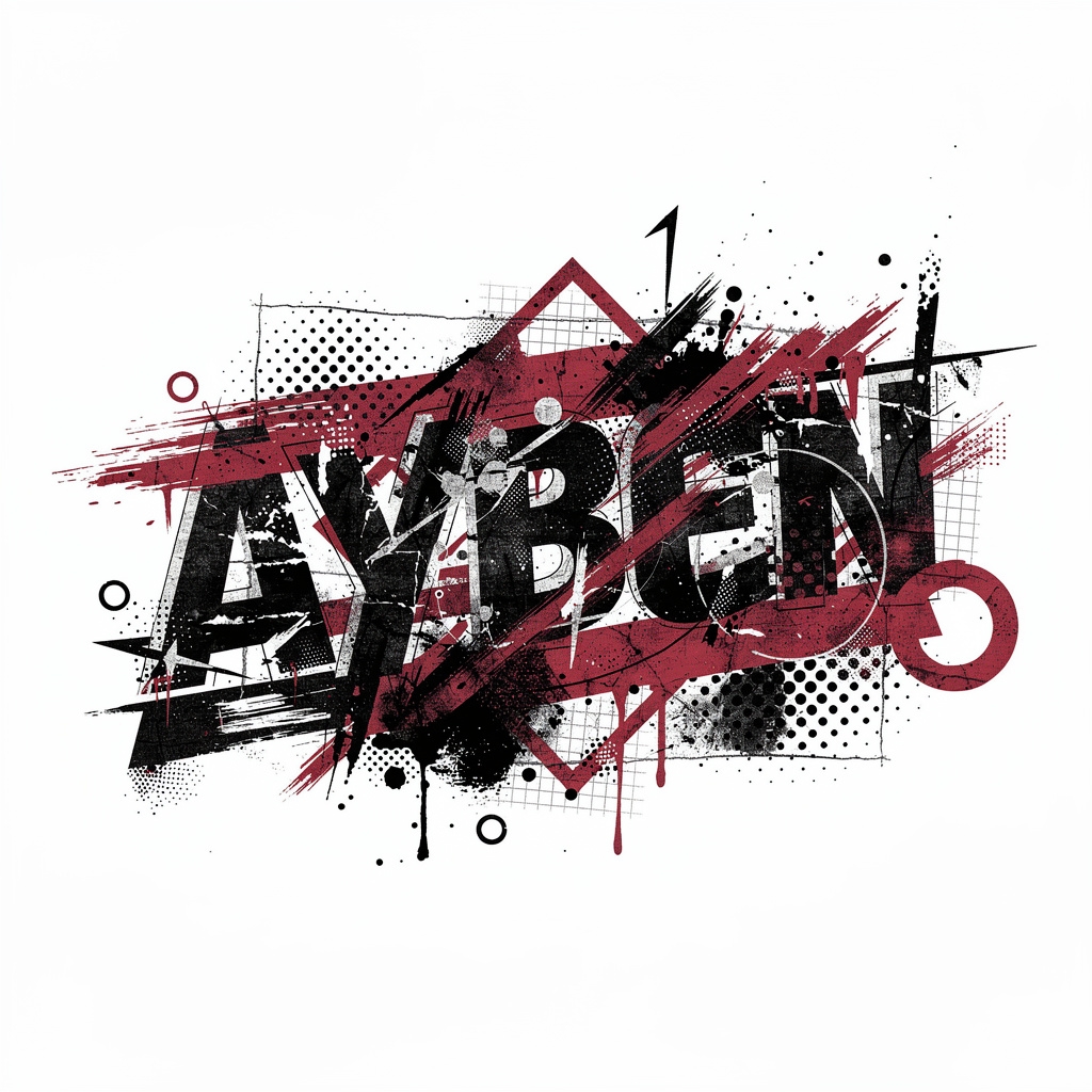 Trash Polka style tattoo design featuring the name Ayben