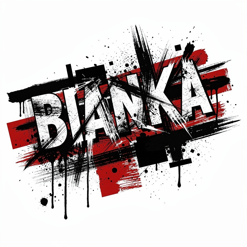 Trash Polka style tattoo design of the name Bianka on a white background.