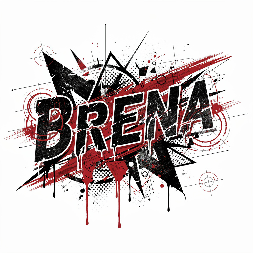 Trash Polka tattoo design of the name Brena in black and red