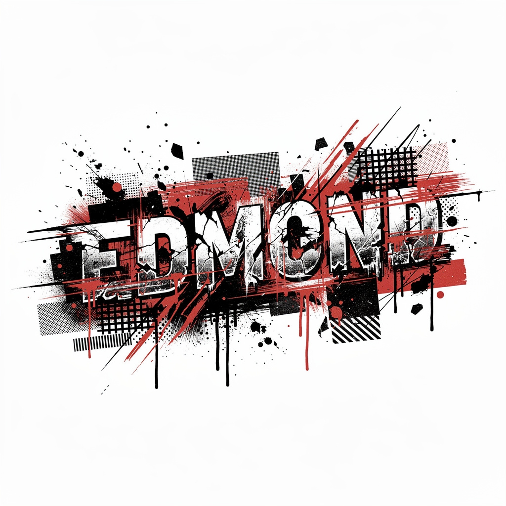 Trash Polka tattoo-style composition of the name Edmond on white
