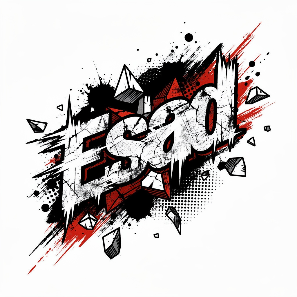 Trash Polka tattoo design with the name Esad in bold, grungy lettering on white background.