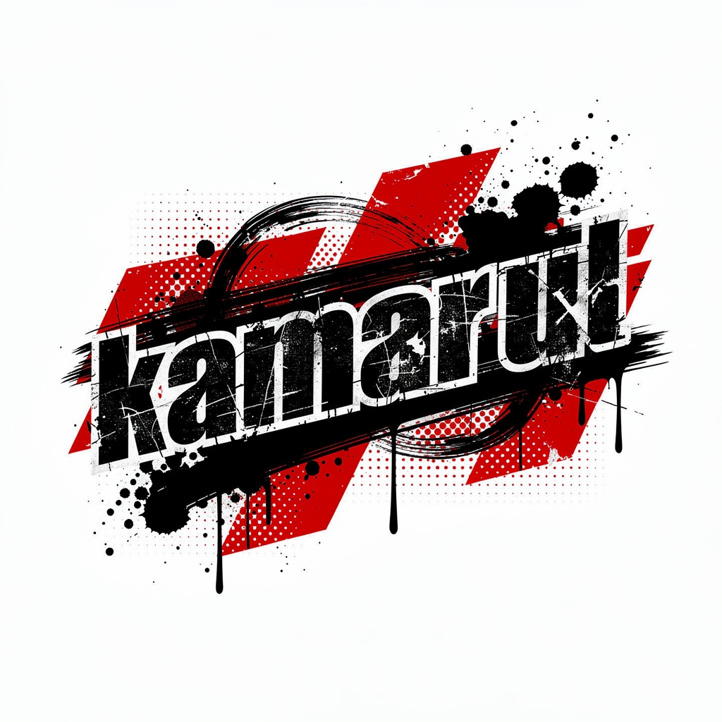 Trash Polka tattoo design of the name Kamarul on a white background.