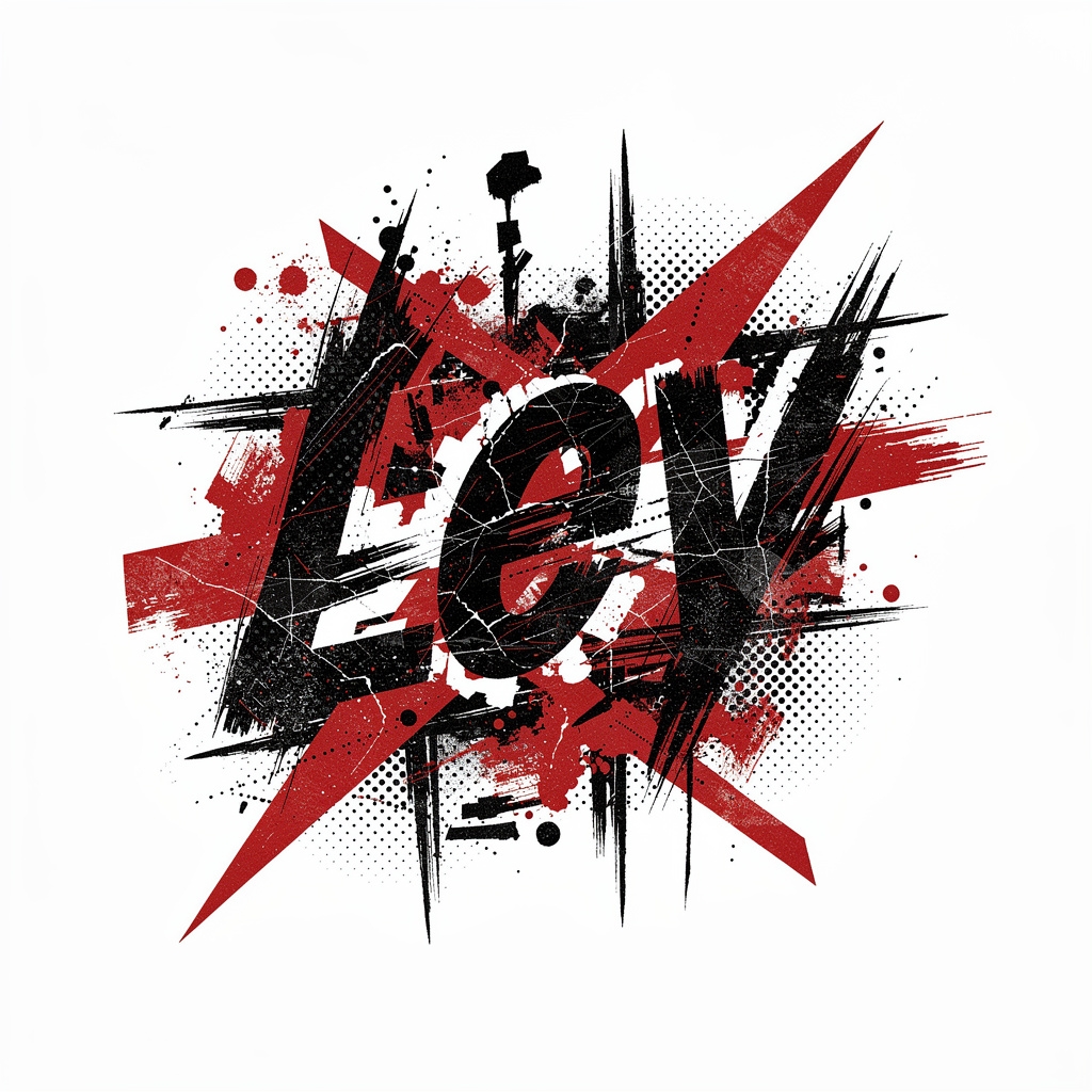 Trash Polka tattoo design of the name Lev in black and red