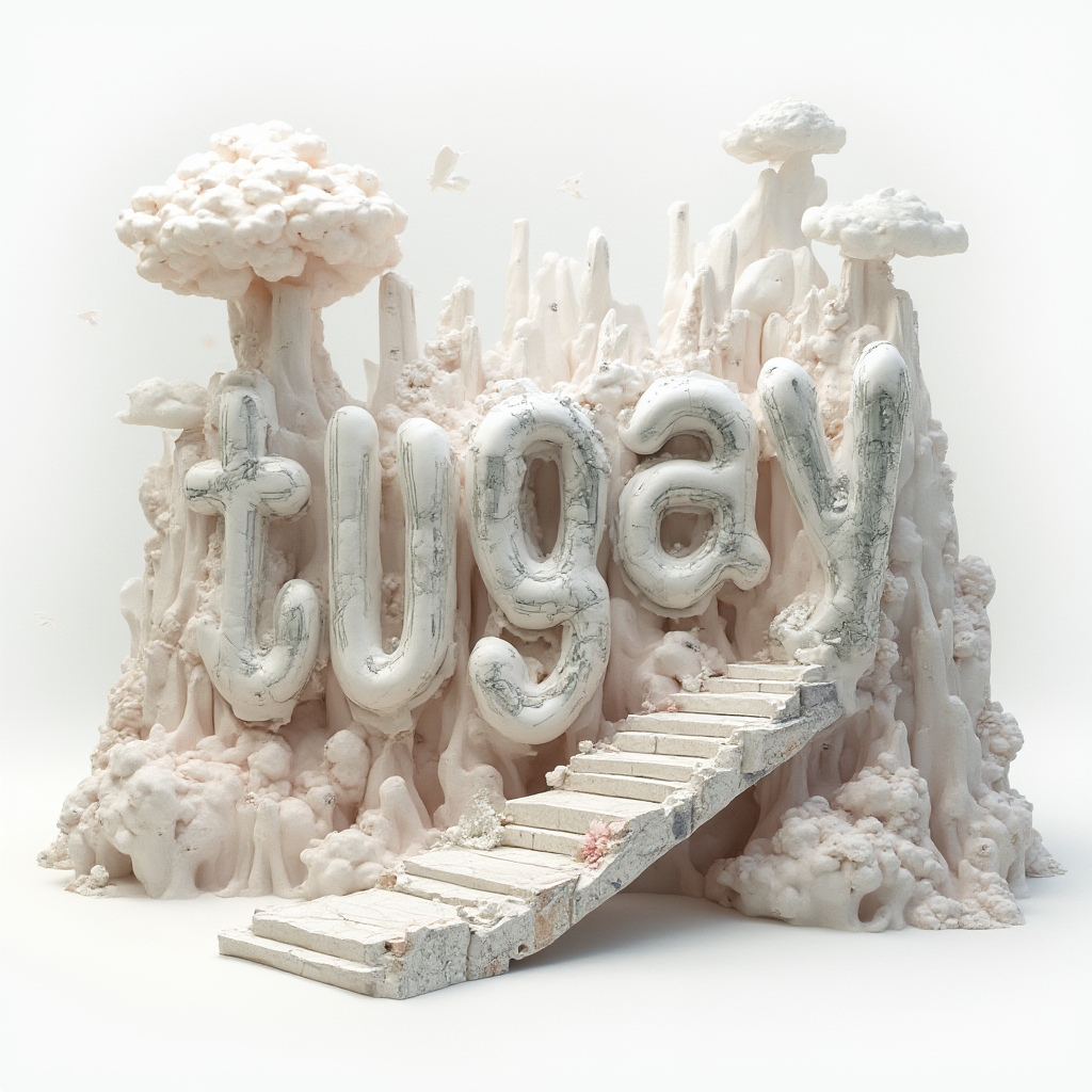 Surreal dreamscape tattoo art where tugay is built from floating impossible structures on a white background