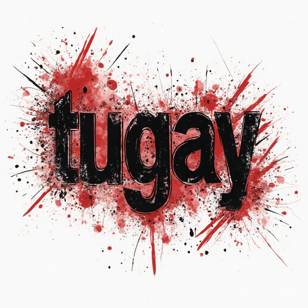 Trash Polka-inspired tattoo art where tugay is built from bold black strokes and red splashes on a white background