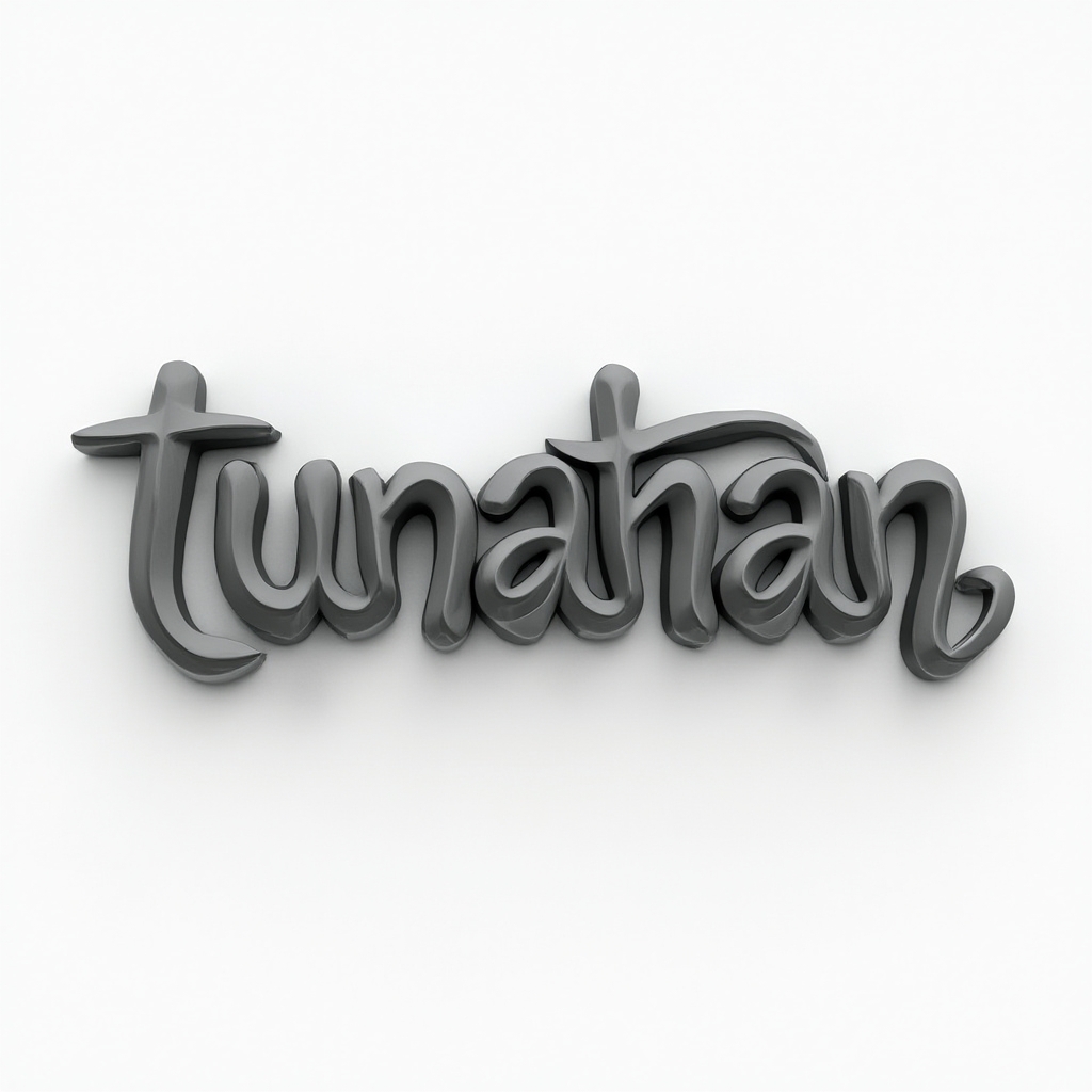AI-Original-Style tattoo concept where the name tunahan appears as flowing, sculpted three-dimensional letters on a white background.