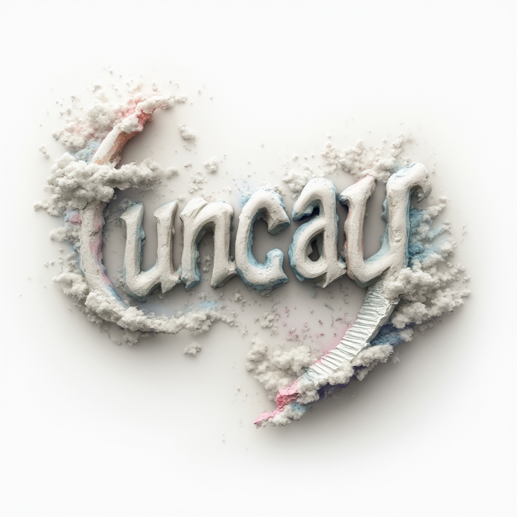 Surreal tattoo design of the name tuncay as floating dreamlike letters on a white background