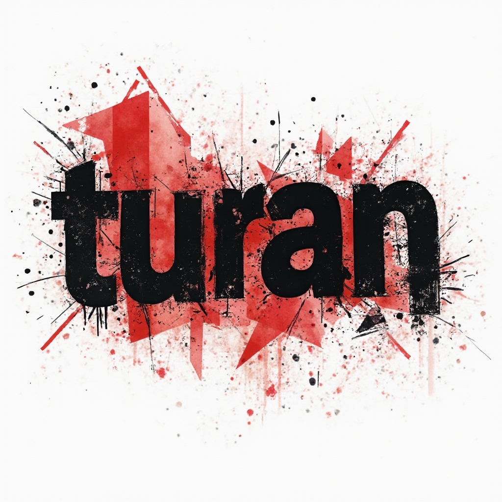 Trash Polka tattoo design where the name turan appears as distressed black and red lettering on a white background.