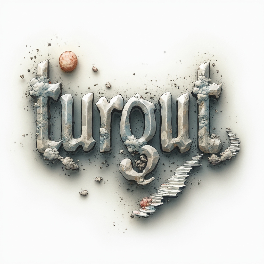 Surreal dreamlike tattoo concept of the name turgut morphing into impossible shapes on white.