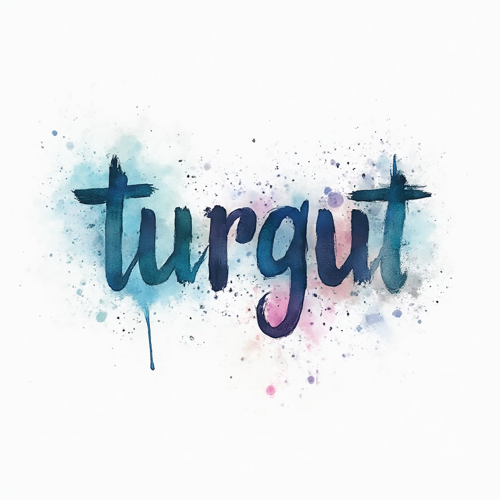 Watercolor splash tattoo concept of the name turgut on a white background.