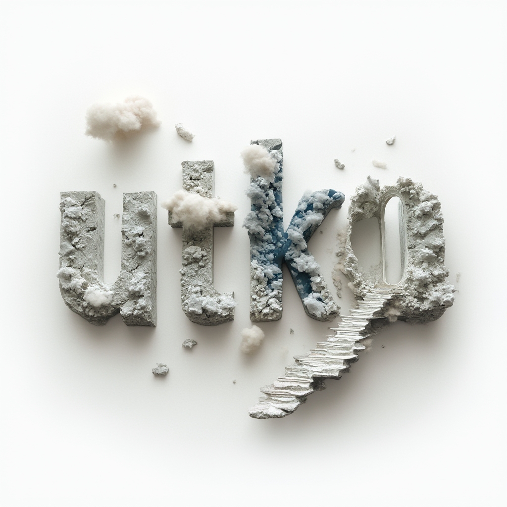 Surrealist tattoo concept where the name utku is formed by dreamlike objects on a white background.